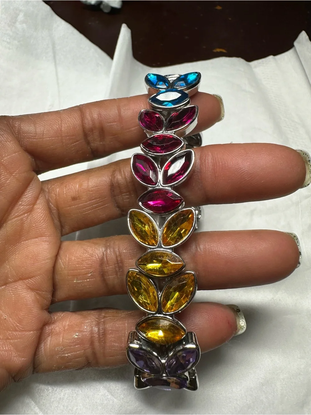 2pcs Vintage Marquise Gemstone Bracelet-Purple, Red & Yellow par with a red ring
